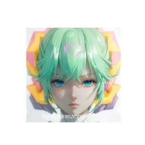 HANDCRAFTED digital art print Vibrant Anime Art Print with Mint Green Hair by me